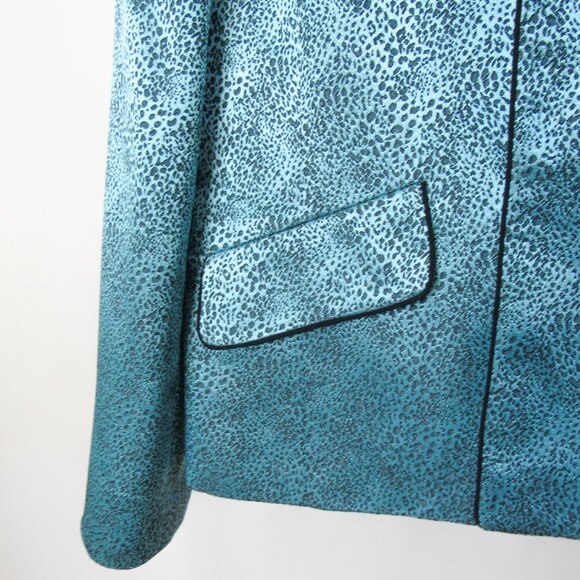 VINTAGE KASPER TEAL LEOPARD ANIMAL PRINT SATIN BLAZER JACKET Size-10 petite - Picture 5 of 9